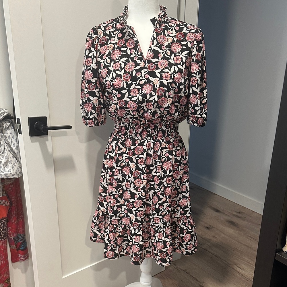 C&C California Black and Pink Floral Mini Dress
